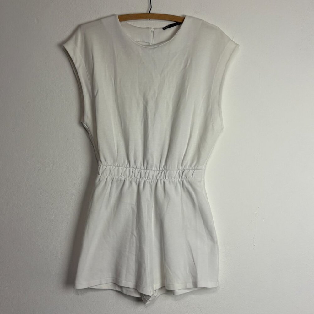 ZARA White Knit Minimalist Romper Sleeveless Elastic Waist M
